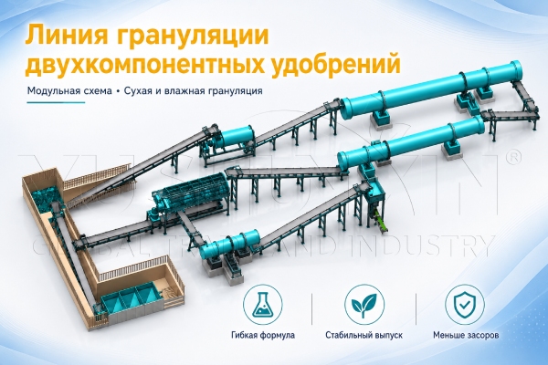 Линия по гранулированию двухкомпонентных удобрений (NP/NK/PK) «под ключ»: Высокоэффективное оборудование | Линия грануляции двухкомпонентных удобрений
