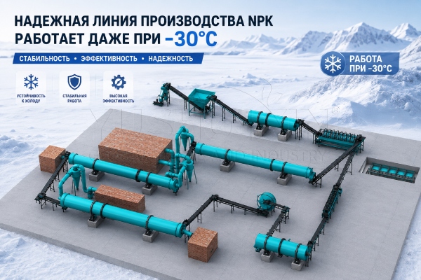 Как наша линия по производству NPK-удобрений обеспечивает стабильную работу в условиях температуры -30 градусов Цельсия?