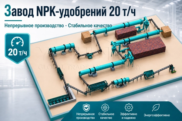 Стоимость завода NPK-удобрений производительностью 20 т/ч | Завода NPK-удобрений 20 т/ч |  200 000 – 500 000 $